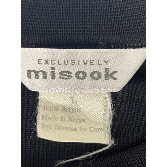 Exclusively Misook Button Up Cardigan Sweater Women L Black Acrylic V-Neck Fall - Picture 2 of 4